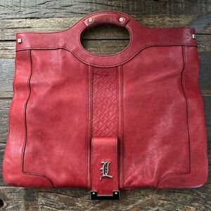 L.A.M.B. Red Clutch Bag with Unique Cutout Handle - Vintage